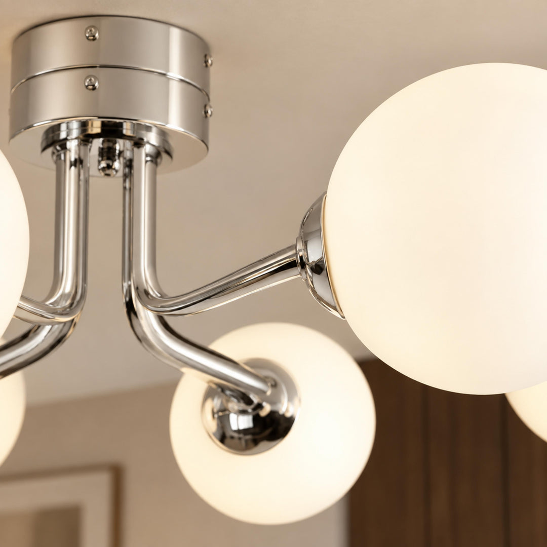 Modern Flush Mount Ceiling Light Fixture in Metal and Glass with LED Bulbs for Indoor Use