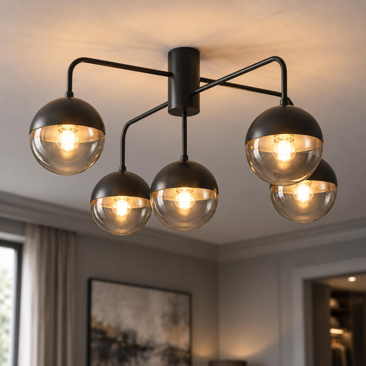 Industrial Modern Ceiling Light Flush Mount Glass and Metal LED Compatible Adjustable 40W