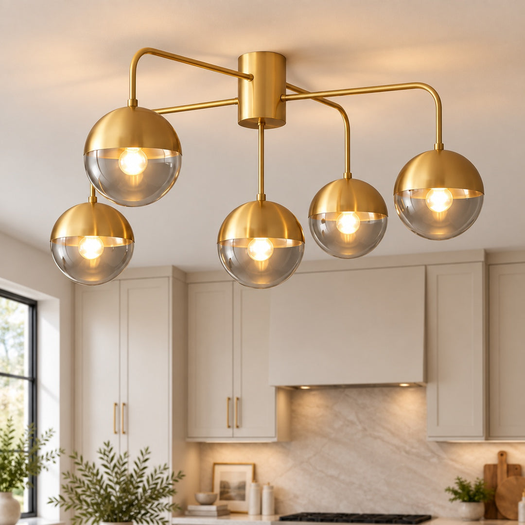 Industrial Modern Ceiling Light Flush Mount Glass and Metal LED Compatible Adjustable 40W