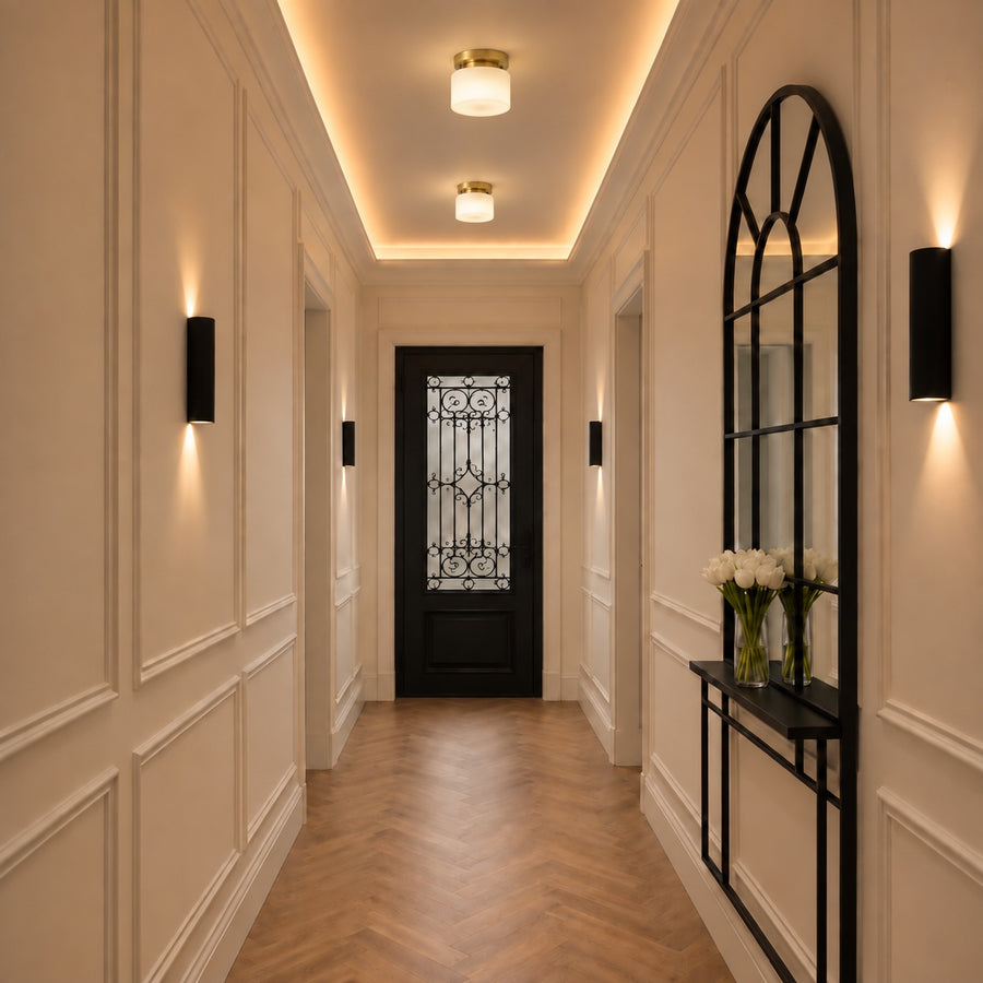 Modern Flush Mount Ceiling Light Brass Glass LED Dimmable Indoor Fixture E26 E27 20cm in the entryway