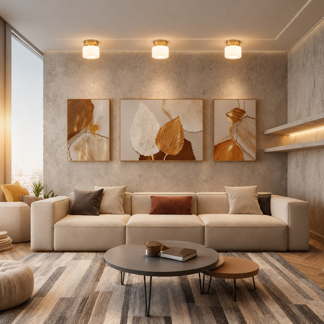 Modern Flush Mount Ceiling Light Brass Glass LED Dimmable Indoor Fixture E26 E27 20cm