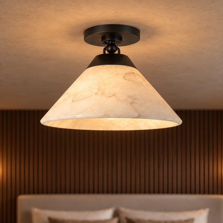 Modern Flush Mount Ceiling Light in Alabaster with Dimmable LED Feature for Cozy Atmosphere