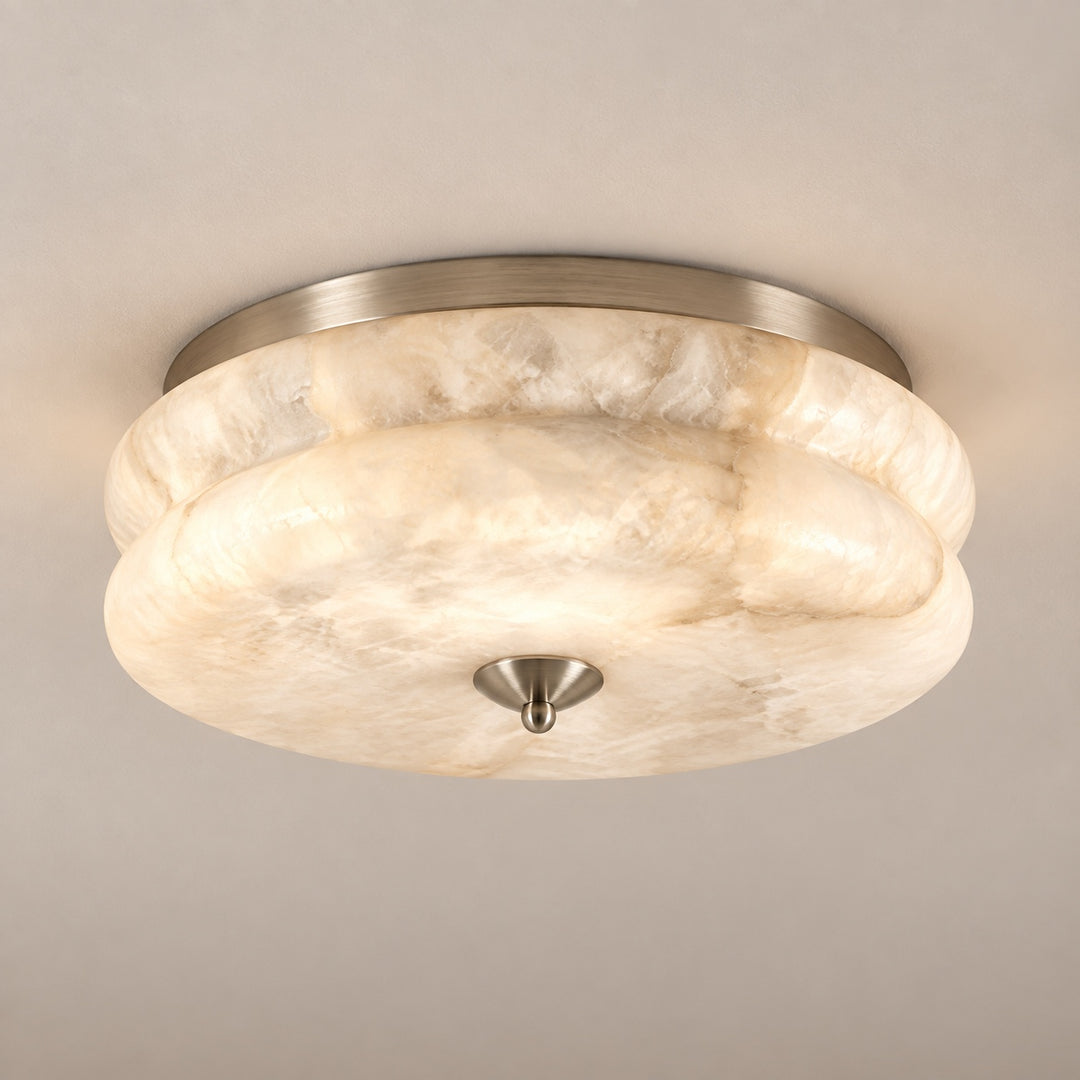 Modern Flush Mount Ceiling Light with Alabaster Glass Shade and LED Feature 12 Inch Diameter