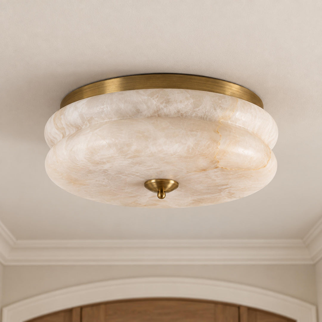 Modern Flush Mount Ceiling Light with Alabaster Glass Shade and LED Feature 12 Inch Diameter