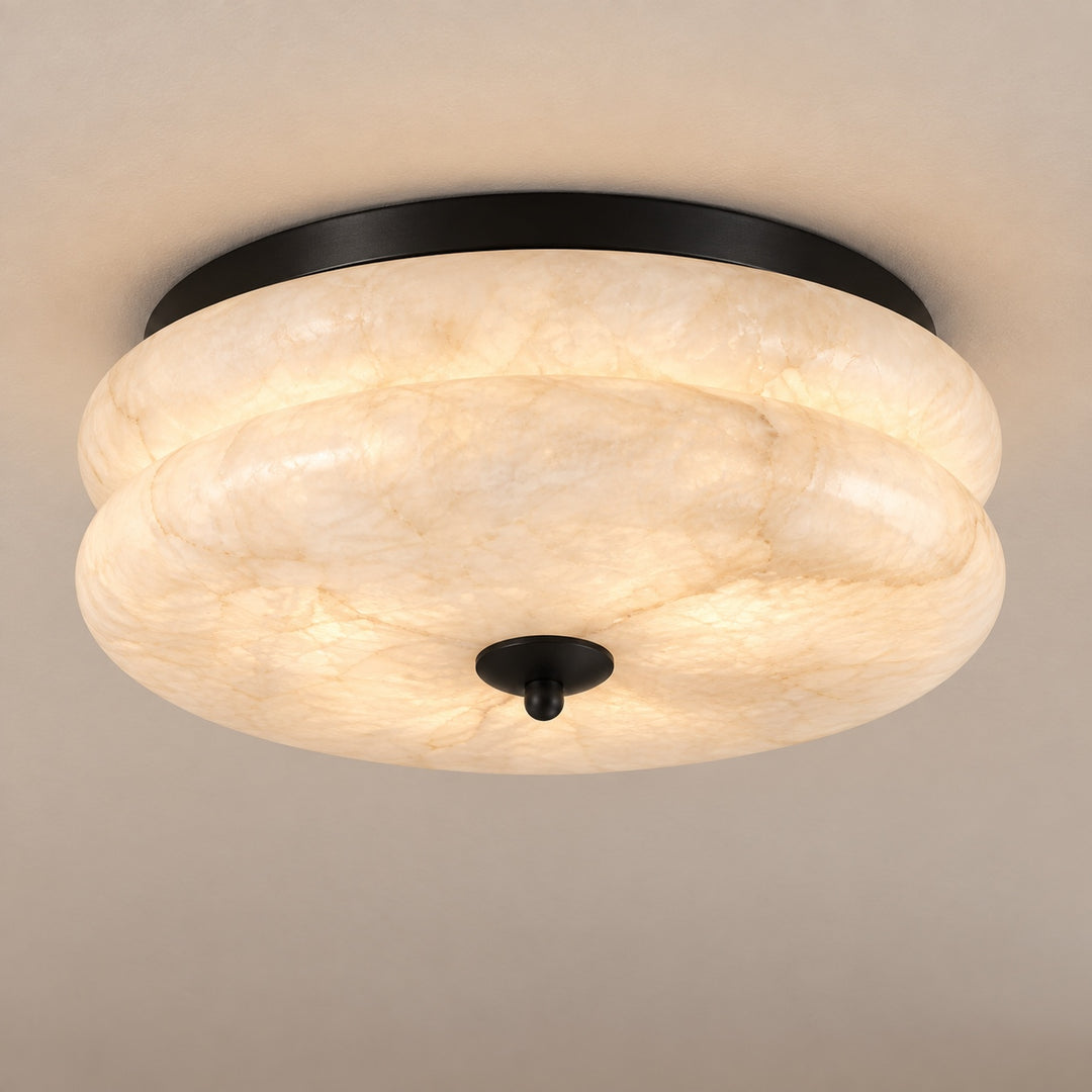 Modern Flush Mount Ceiling Light with Alabaster Glass Shade and LED Feature 12 Inch Diameter