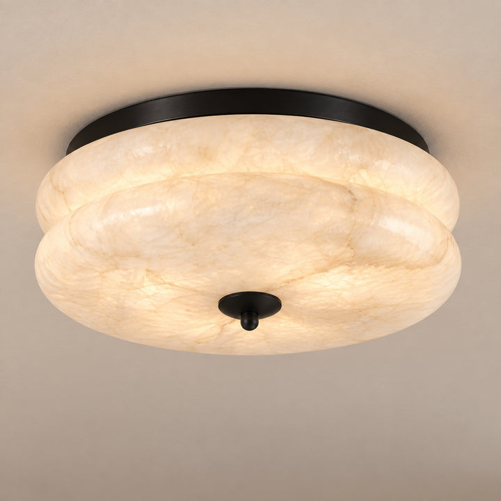 Modern Flush Mount Ceiling Light with Alabaster Glass Shade and LED Feature 12 Inch Diameter