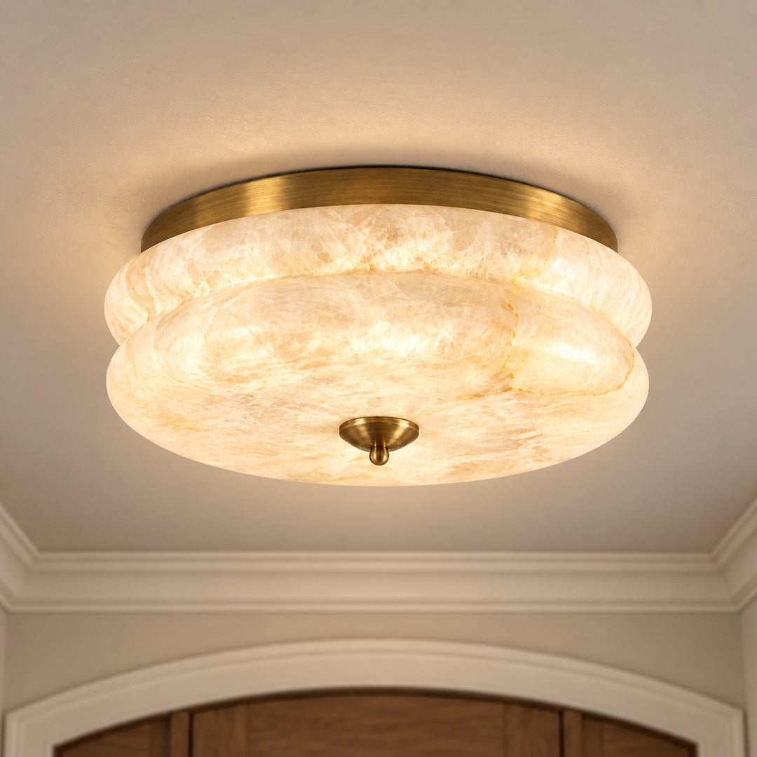 Modern Flush Mount Ceiling Light with Alabaster Glass Shade and LED Feature 12 Inch Diameter