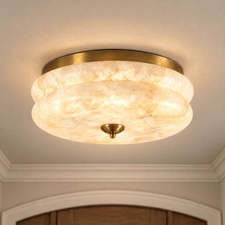 Modern Flush Mount Ceiling Light with Alabaster Glass Shade and LED Feature 12 Inch Diameter