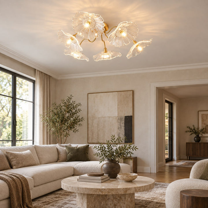 Modern Flush Mount Ceiling Light Adjustable Glass Shade LED Design 12 Inch Diameter