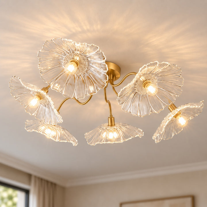Modern Flush Mount Ceiling Light Adjustable Glass Shade LED Design 12 Inch Diameter