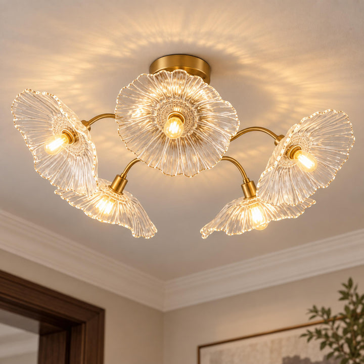 Modern Flush Mount Ceiling Light Adjustable Glass Shade LED Design 12 Inch Diameter