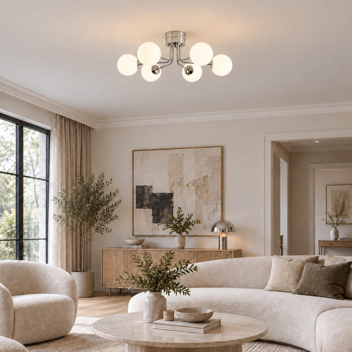 Modern Flush Mount Ceiling Light Fixture in Metal and Glass with LED Bulbs for Indoor Use