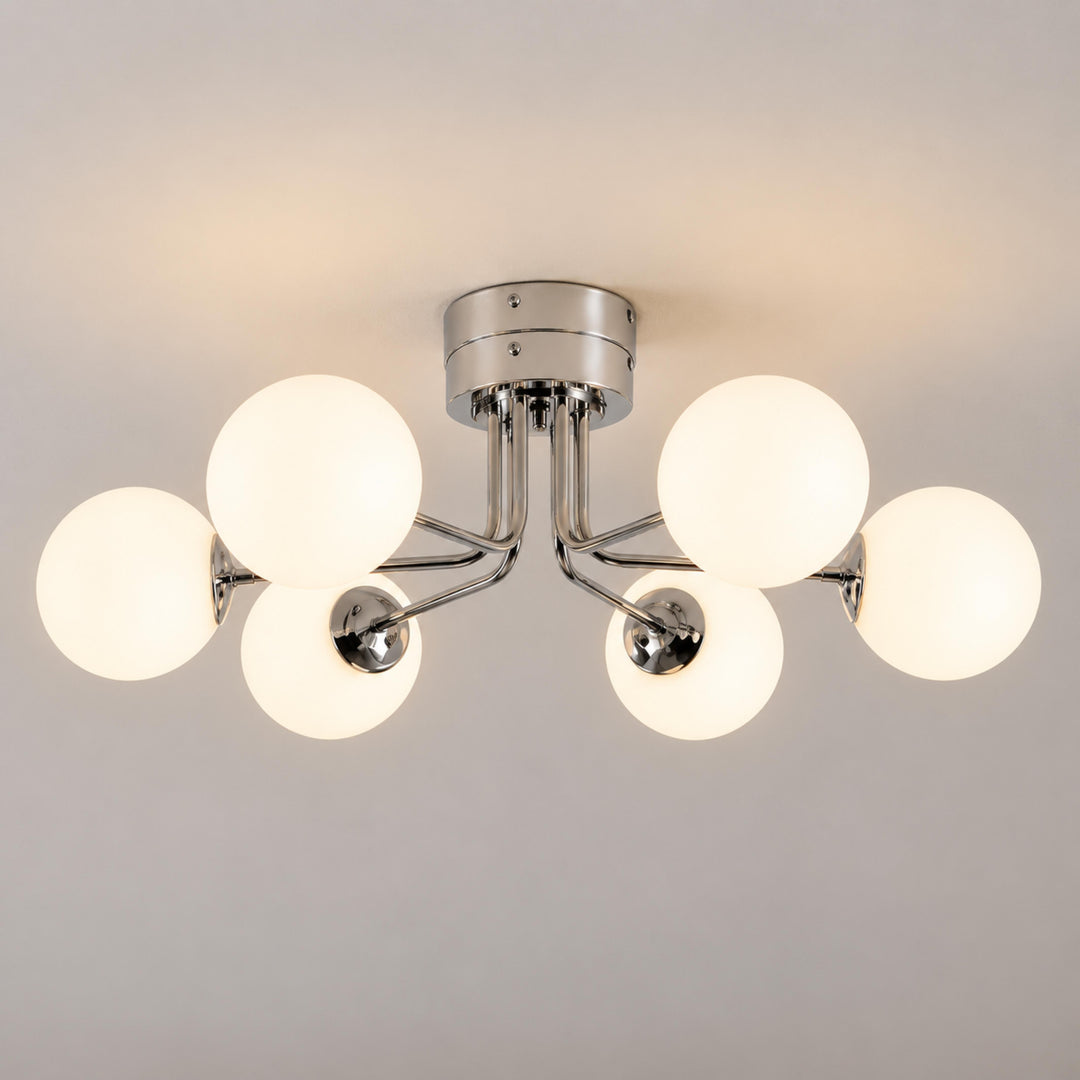 Modern Flush Mount Ceiling Light Fixture in Metal and Glass with LED Bulbs for Indoor Use