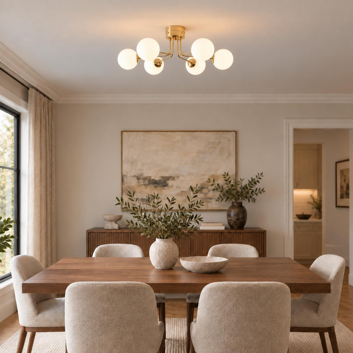 Modern Flush Mount Ceiling Light Fixture in Metal and Glass with LED Bulbs for Indoor Use