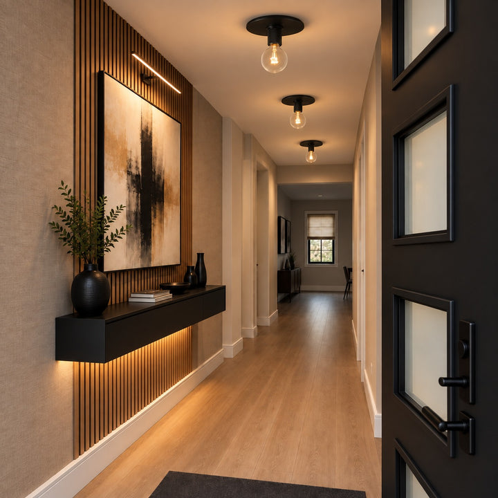 Modern Flush Mount Ceiling Light Fixture Metal LED Dimmable 12 Inch Diameter Energy Efficient