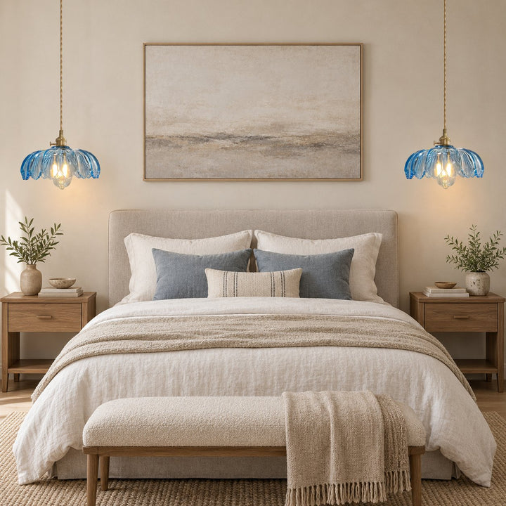 Modern Pendant Lamp Hanging Brass Structure with Amber Glass Shade for Warm Kitchen Lighting