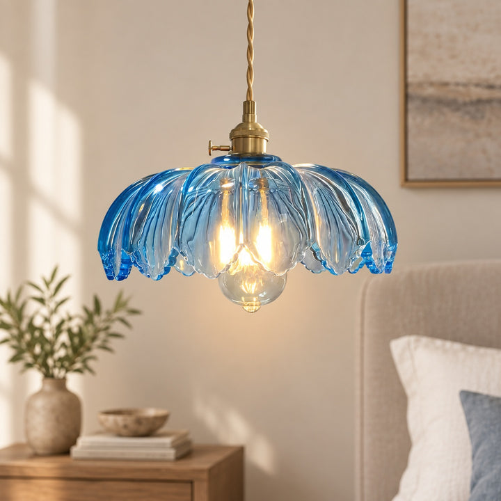 Modern Pendant Lamp Hanging Brass Structure with Amber Glass Shade for Warm Kitchen Lighting
