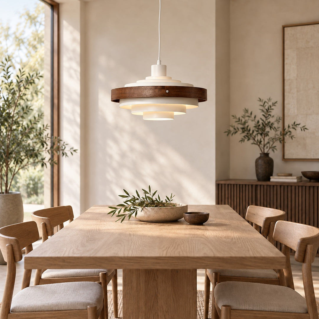 Modern Adjustable Height Pendant Light in Metal and Wood for Kitchen Pendant Lighting