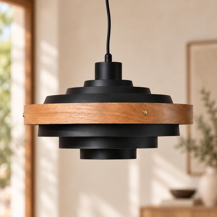 Modern Adjustable Height Pendant Light in Metal and Wood for Kitchen Pendant Lighting