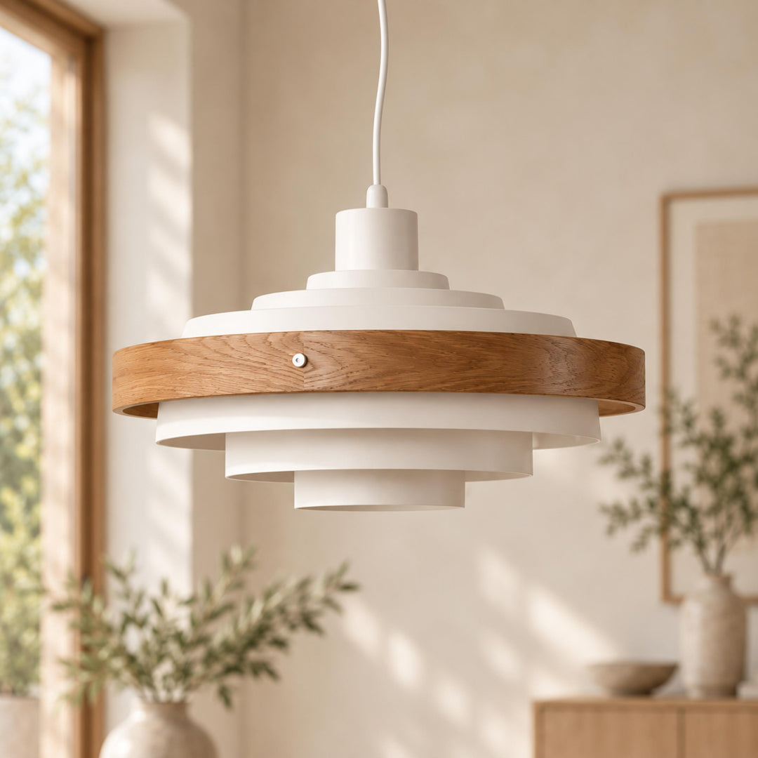 Modern Adjustable Height Pendant Light in Metal and Wood for Kitchen Pendant Lighting