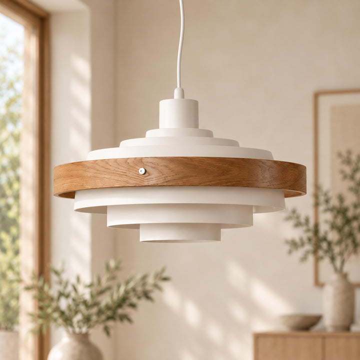 Modern Adjustable Height Pendant Light in Metal and Wood for Kitchen Pendant Lighting
