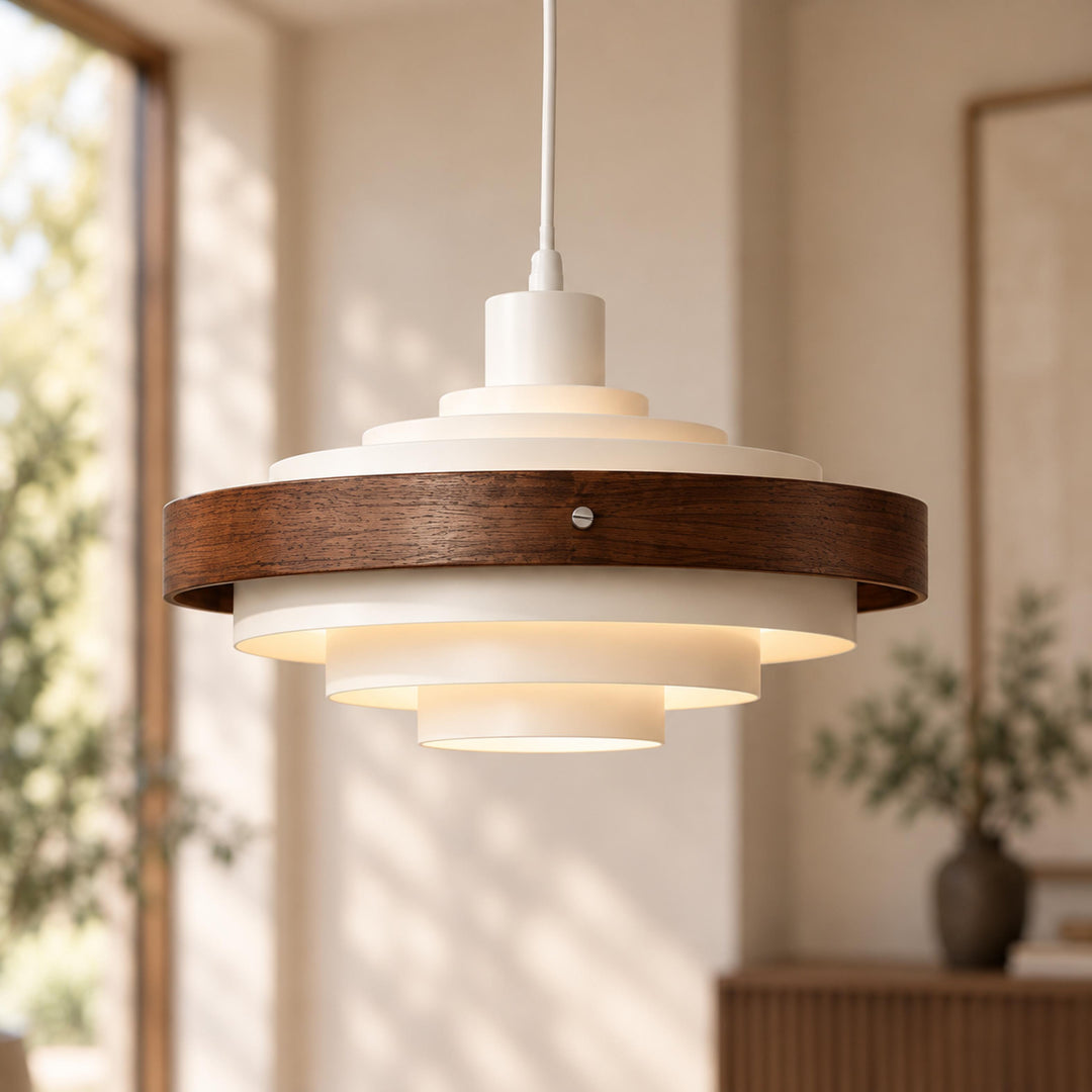 Modern Adjustable Height Pendant Light in Metal and Wood for Kitchen Pendant Lighting