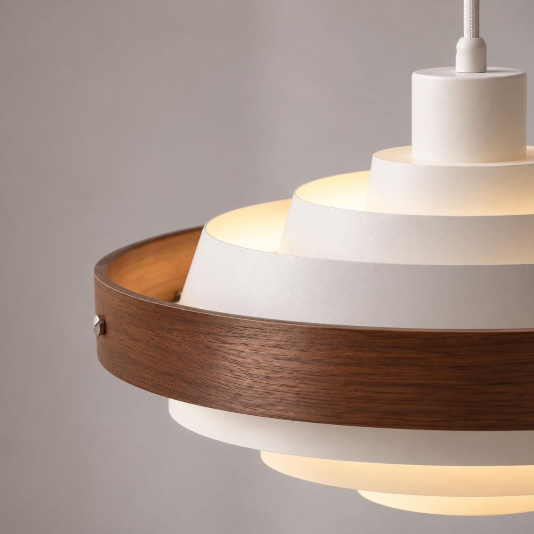 Modern Adjustable Height Pendant Light in Metal and Wood for Kitchen Pendant Lighting