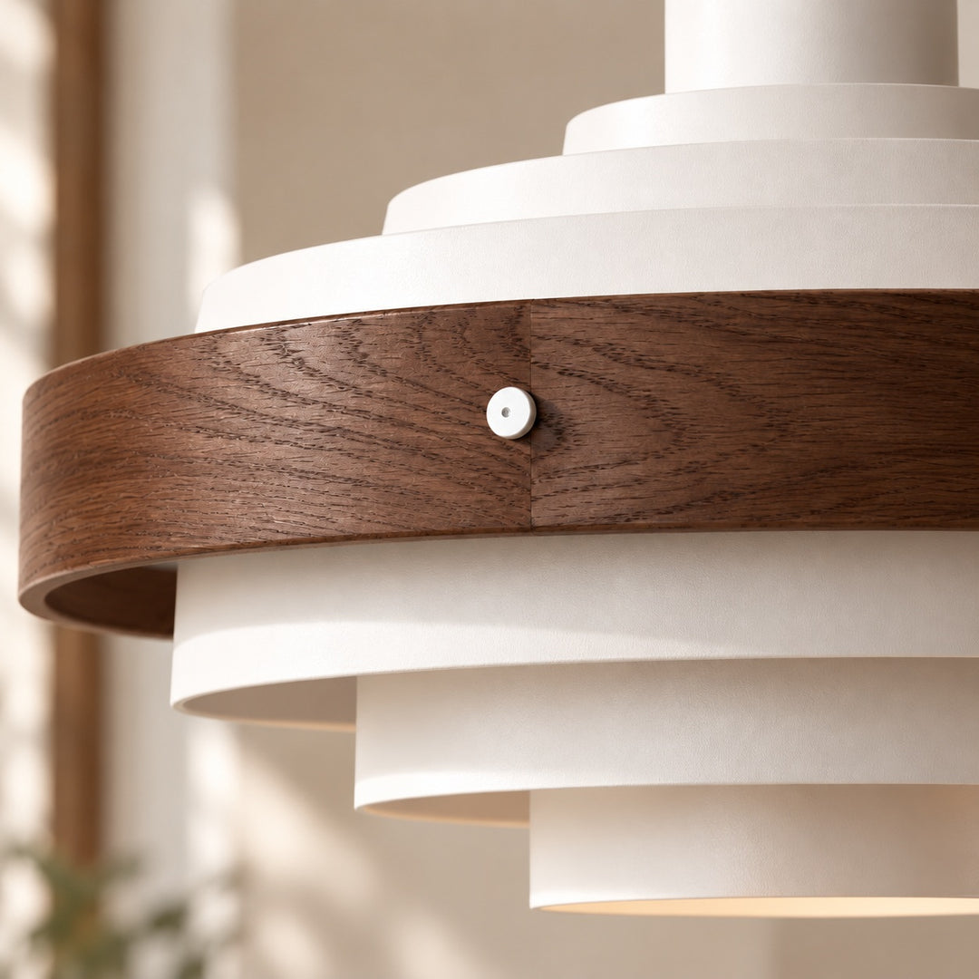 Modern Adjustable Height Pendant Light in Metal and Wood for Kitchen Pendant Lighting