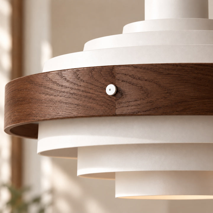 Modern Adjustable Height Pendant Light in Metal and Wood for Kitchen Pendant Lighting