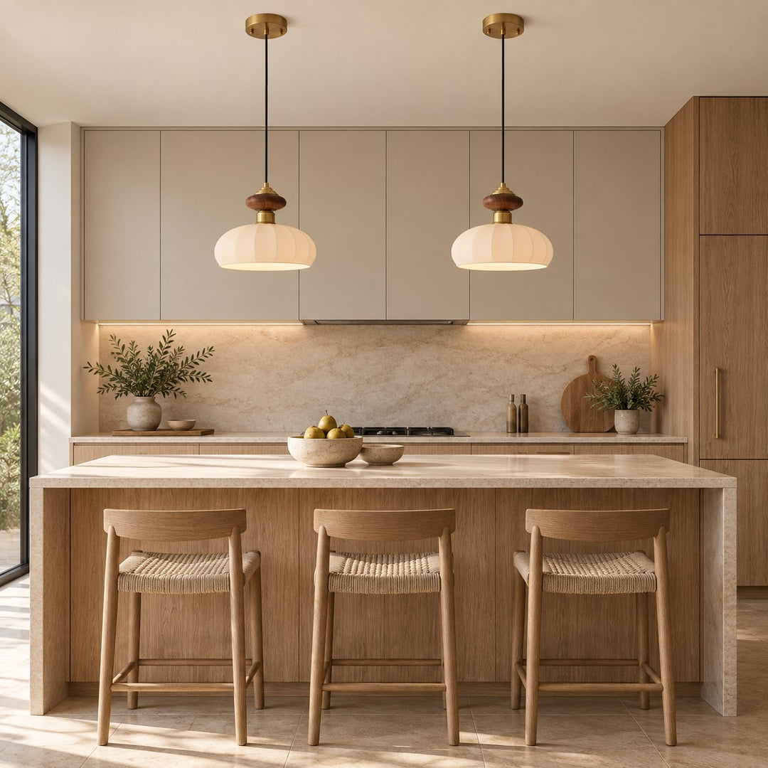 Modern Glass Pendant Light with Adjustable Brass Fixture for Kitchen Island Illumination