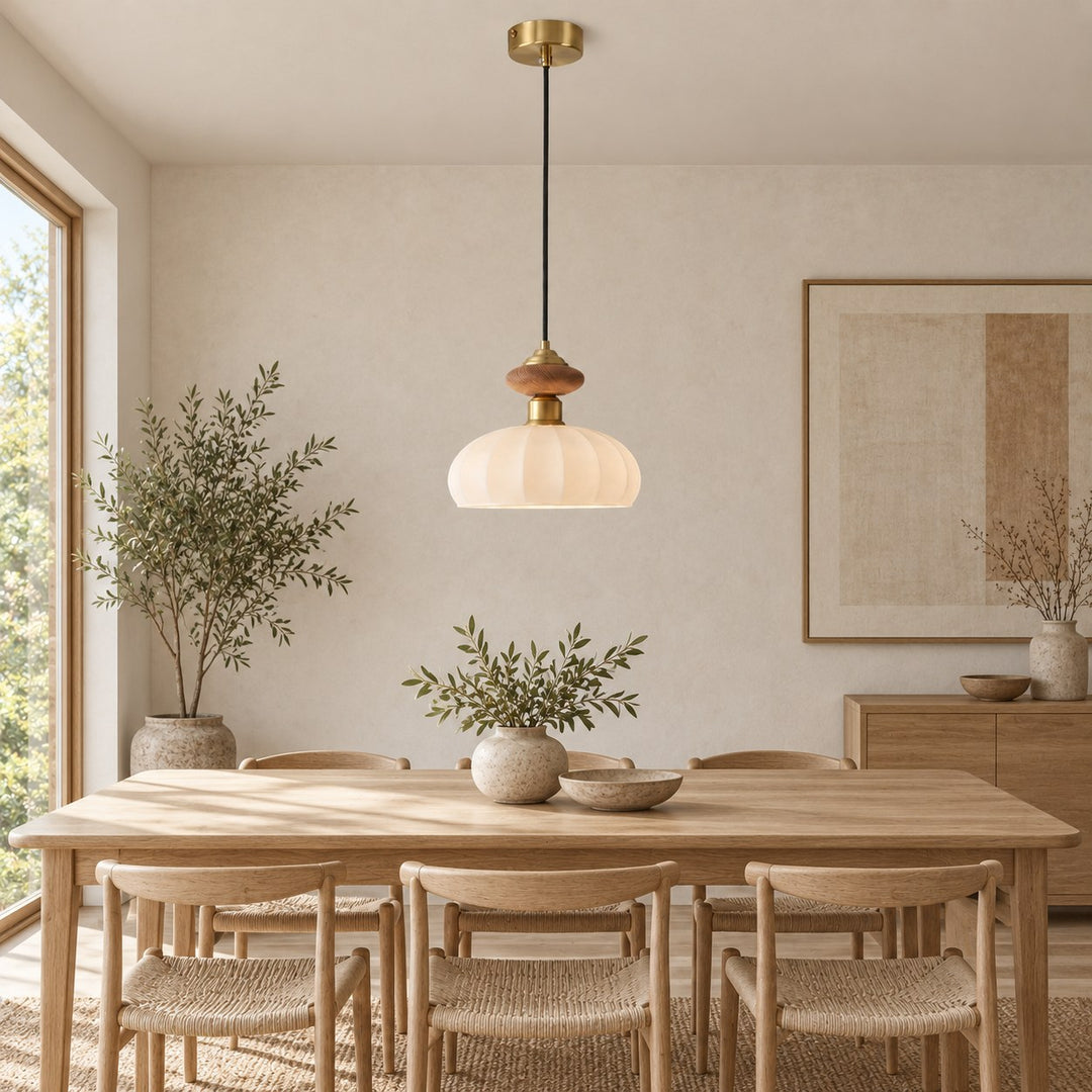 Modern Glass Pendant Light with Adjustable Brass Fixture for Kitchen Island Illumination