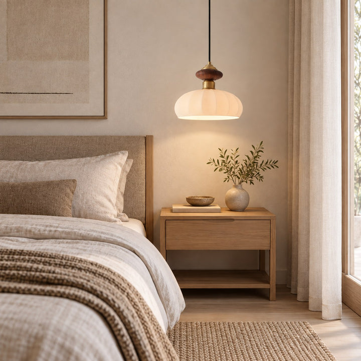 Modern Glass Pendant Light with Adjustable Brass Fixture for Kitchen Island Illumination