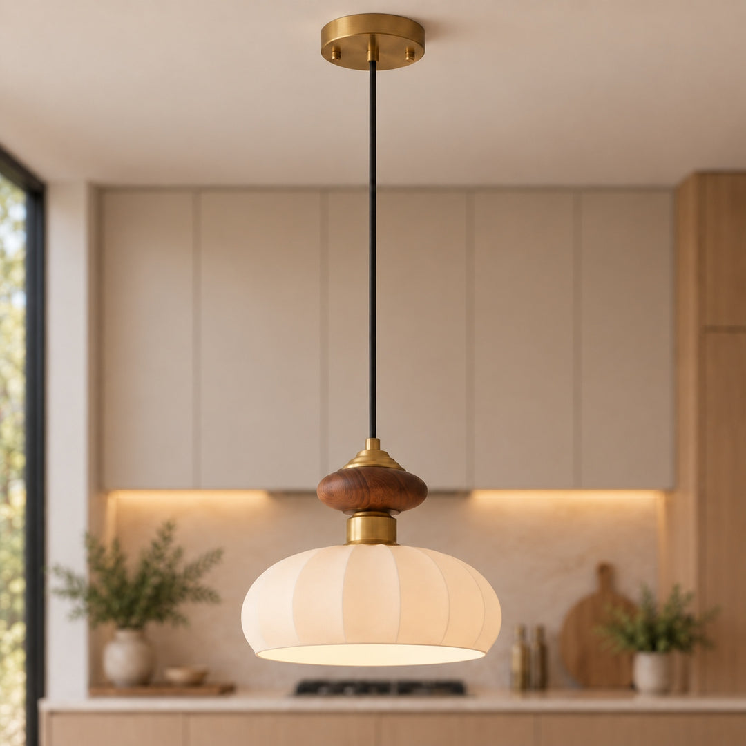 Modern Glass Pendant Light with Adjustable Brass Fixture for Kitchen Island Illumination
