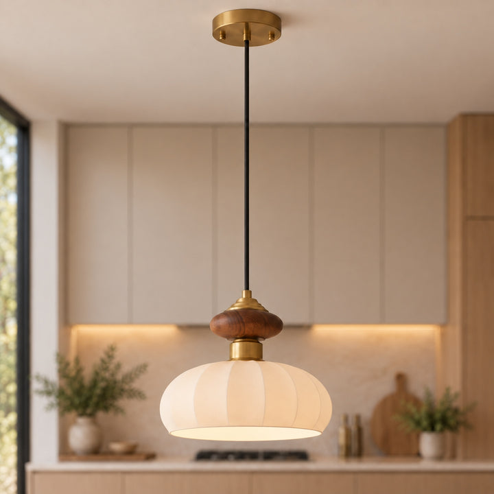 Modern Glass Pendant Light with Adjustable Brass Fixture for Kitchen Island Illumination