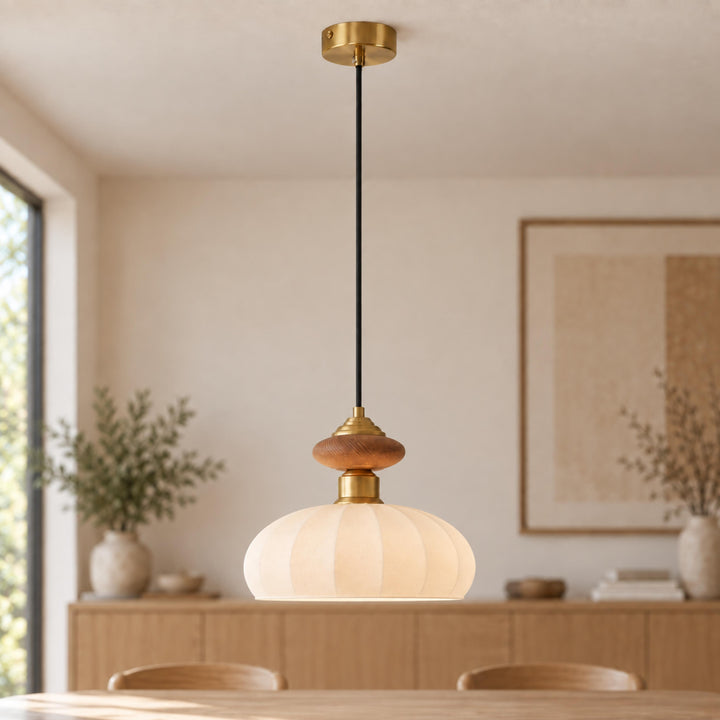 Modern Glass Pendant Light with Adjustable Brass Fixture for Kitchen Island Illumination