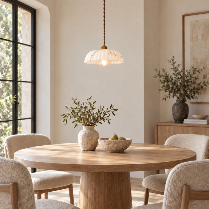 Modern Hanging Pendant Light Alabaster Shade Antique Gold LED Fixture for Kitchen Lighting