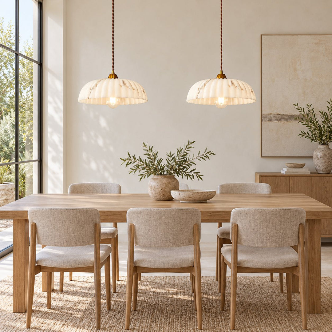 Modern Hanging Pendant Light Alabaster Shade Antique Gold LED Fixture for Kitchen Lighting