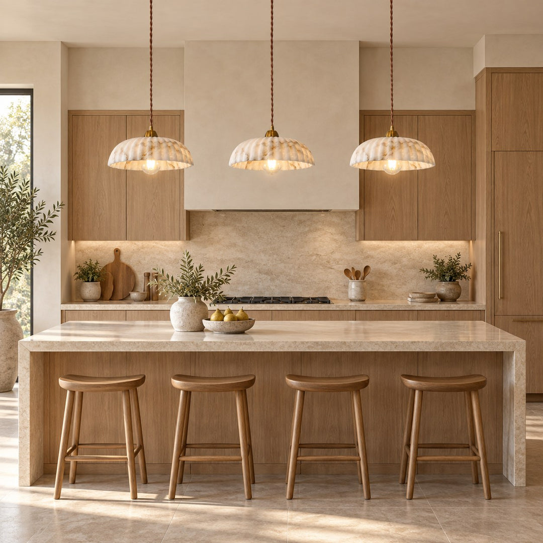 Modern Hanging Pendant Light Alabaster Shade Antique Gold LED Fixture for Kitchen Lighting