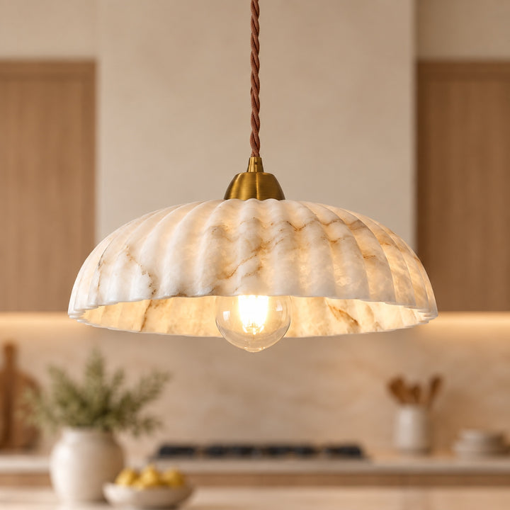 Modern Hanging Pendant Light Alabaster Shade Antique Gold LED Fixture for Kitchen Lighting