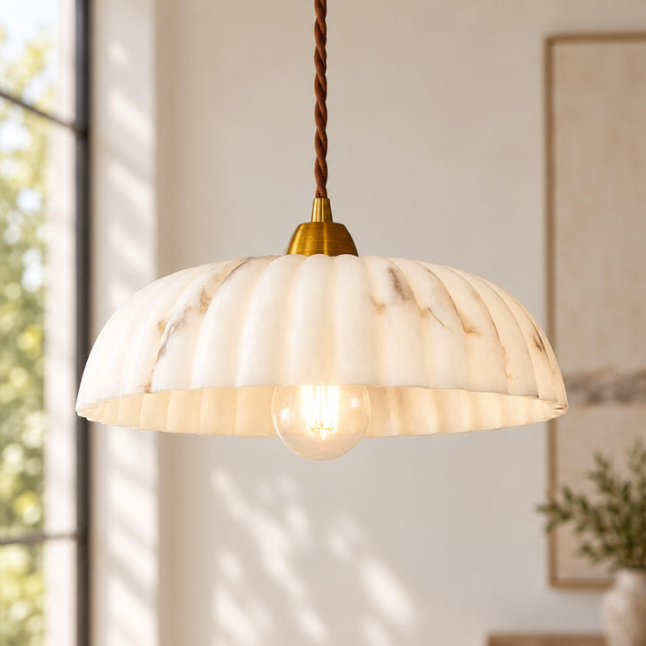Modern Hanging Pendant Light Alabaster Shade Antique Gold LED Fixture for Kitchen Lighting