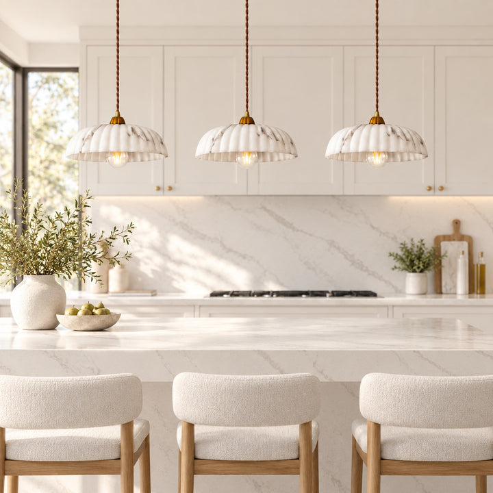 Modern Hanging Pendant Light Alabaster Shade Antique Gold LED Fixture for Kitchen Lighting