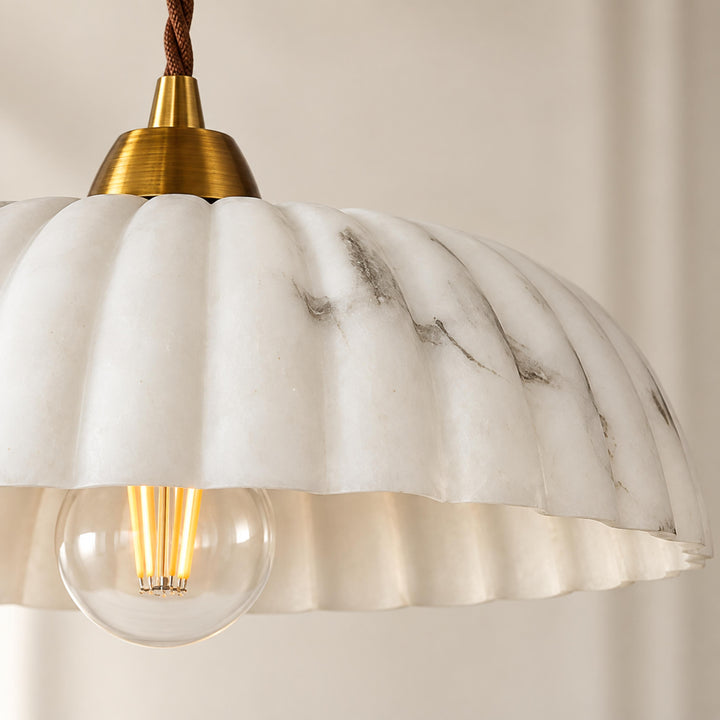 Modern Hanging Pendant Light Alabaster Shade Antique Gold LED Fixture for Kitchen Lighting