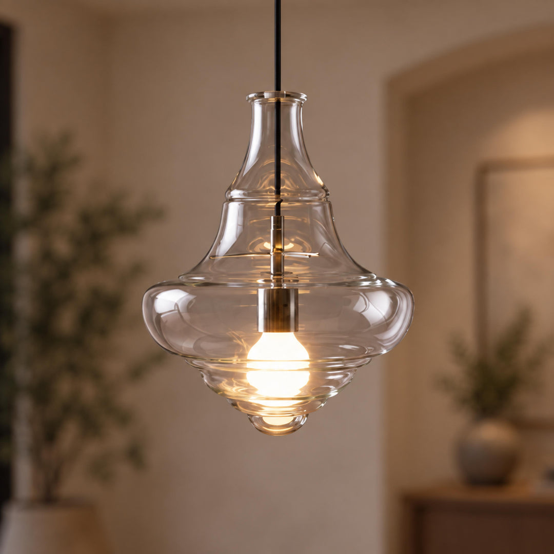 Modern Adjustable Glass Pendant Light LED Hanging Fixture for Kitchen Dining Room