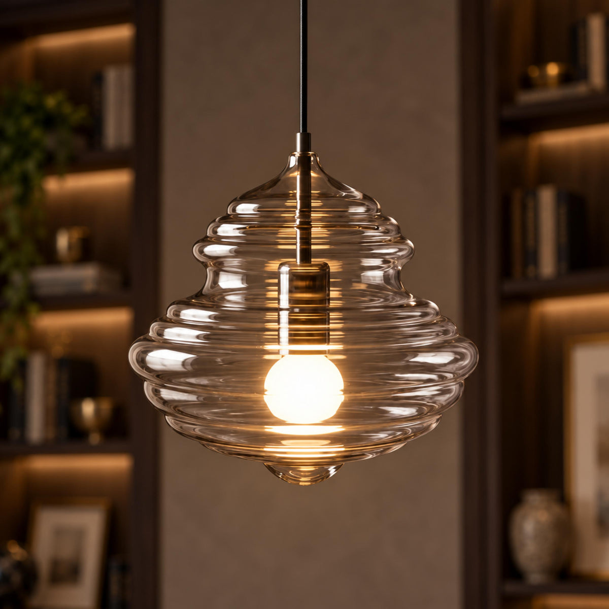 Modern Adjustable Glass Pendant Light LED Hanging Fixture for Kitchen Dining Room