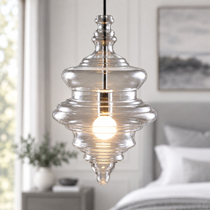 Modern Adjustable Glass Pendant Light LED Hanging Fixture for Kitchen Dining Room