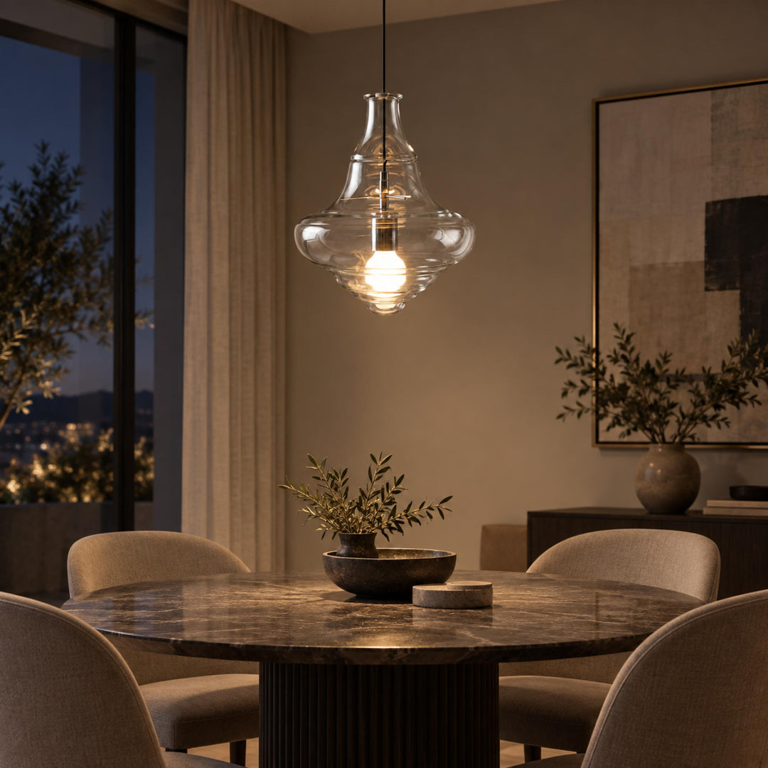 Modern Adjustable Glass Pendant Light LED Hanging Fixture for Kitchen Dining Room