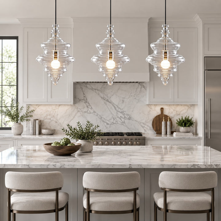 Modern Adjustable Glass Pendant Light LED Hanging Fixture for Kitchen Dining Room