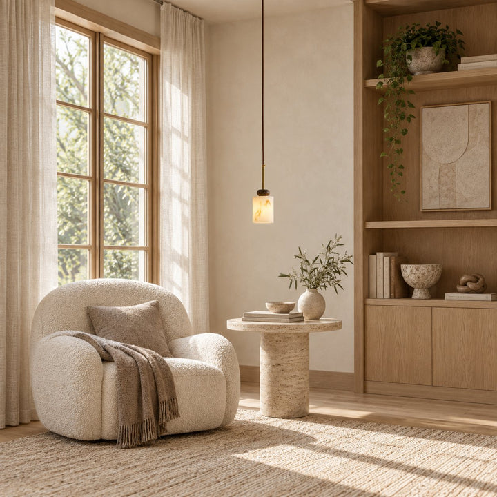 Modern Pendant Lamp with Hanging Dark Marble Spheres and Faux Alabaster Shade for Indoor Use