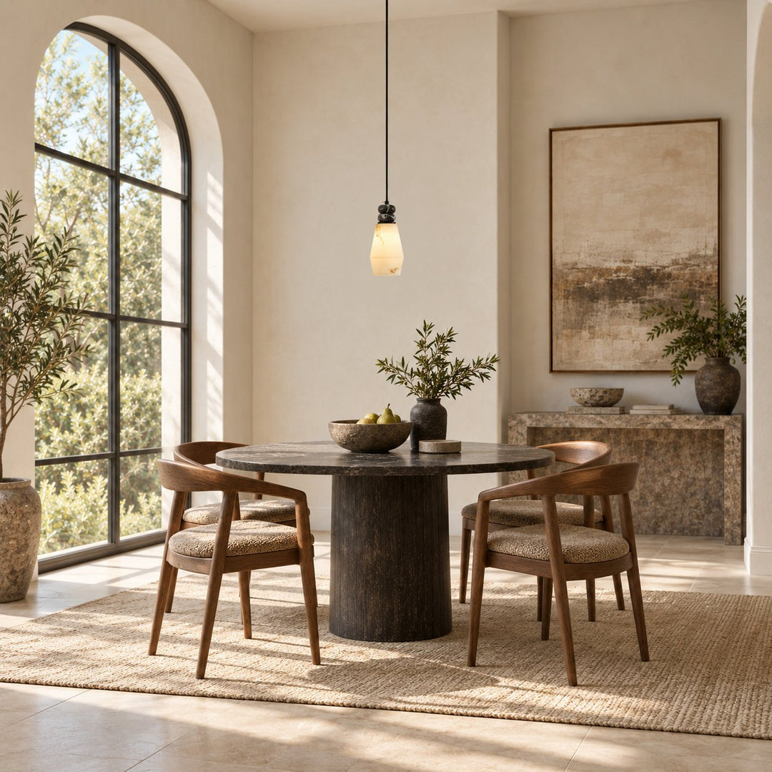Modern Pendant Lamp with Hanging Dark Marble Spheres and Faux Alabaster Shade for Indoor Use
