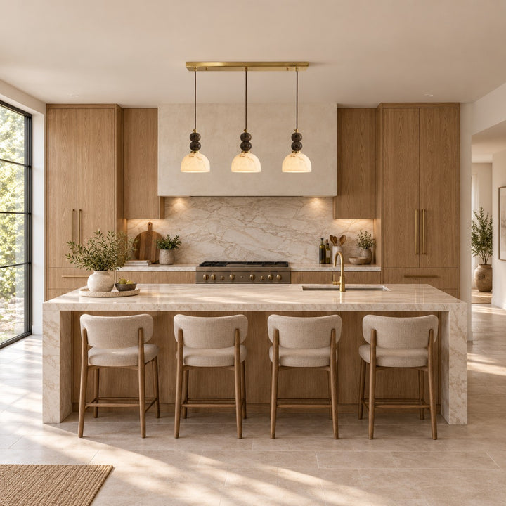 Modern Pendant Lamp with Hanging Dark Marble Spheres and Faux Alabaster Shade for Indoor Use